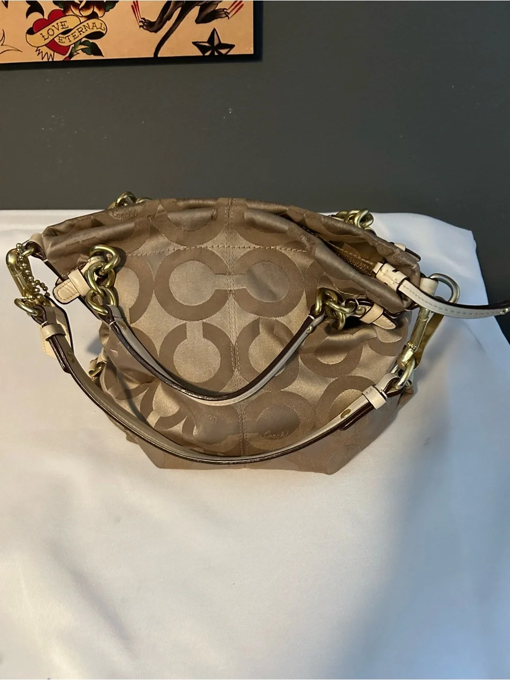 Coach Signature Op Art Sateen Brooke Hobo Shoulder Bag